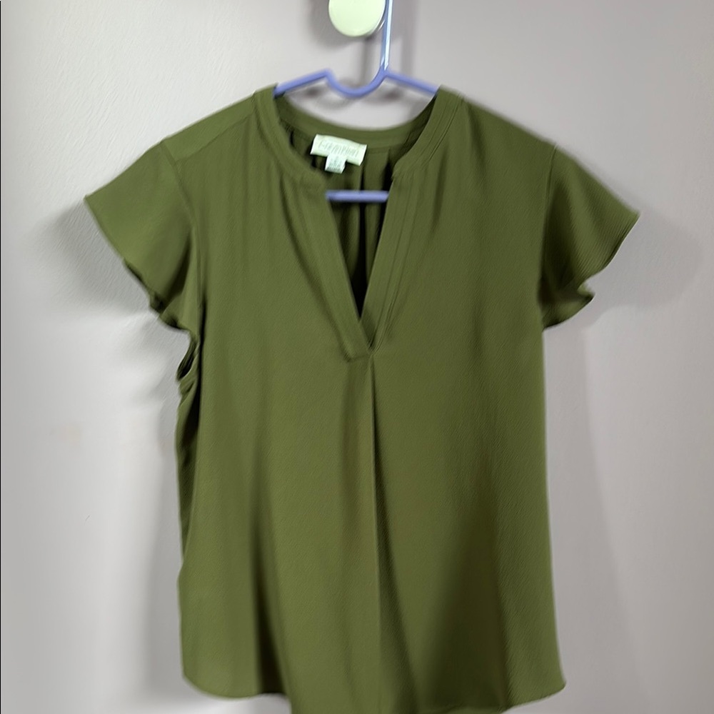 Calvin Klein Green Flutter Sleeve Blouse